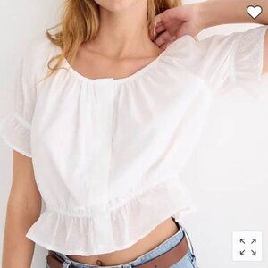 J.Crew Gathered cotton scoopneck top in Swiss-dot